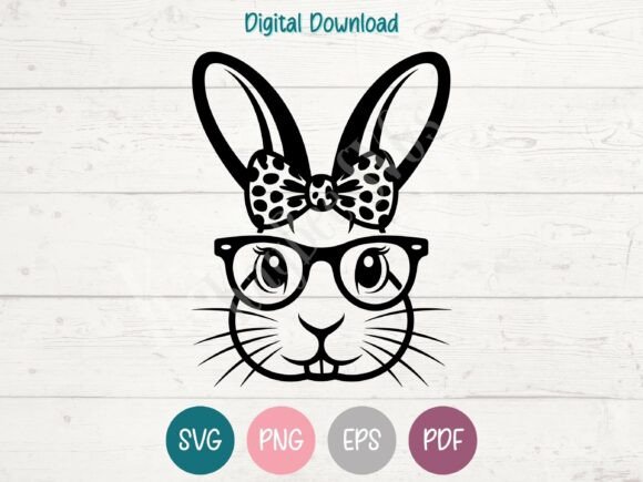 Download Bunny Face with Glasses and Bow SVG PNG - Premium Resources